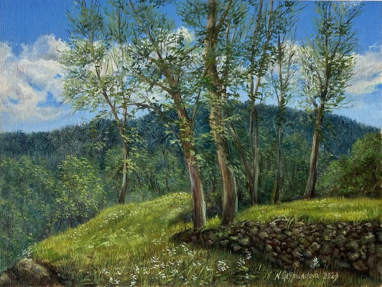Bořeň garden after the rain, oil painting Nadezhda Gellmundova
