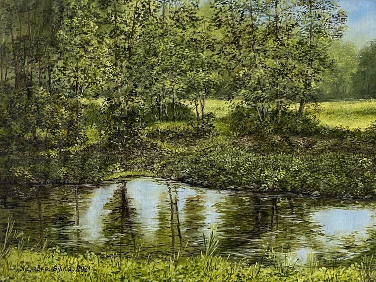 Bílina river, oil painting Nadezhda Gellmundova