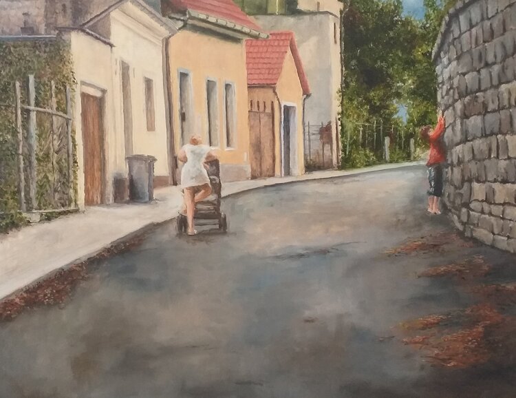 Bílina alley, oil painting. Nadezhda Gellmundova