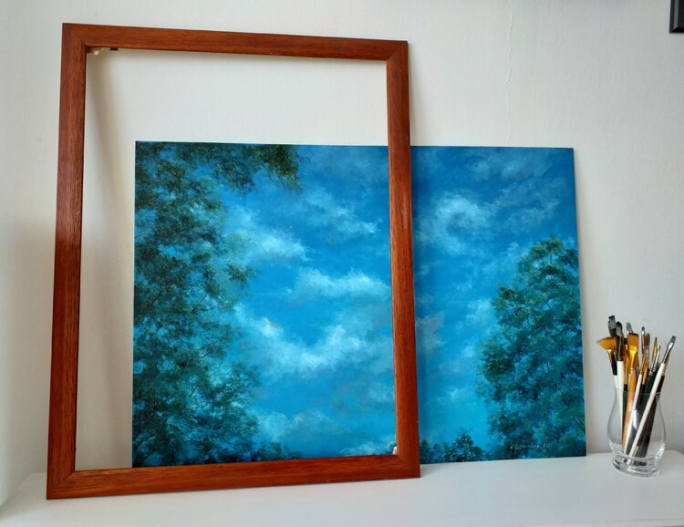 Trees in the clouds, oil painting. Nadezhda Gellmundova