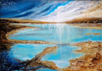 Moderne Seelandschaft mit Blattgold  "The hidden place" Irina Morisch
