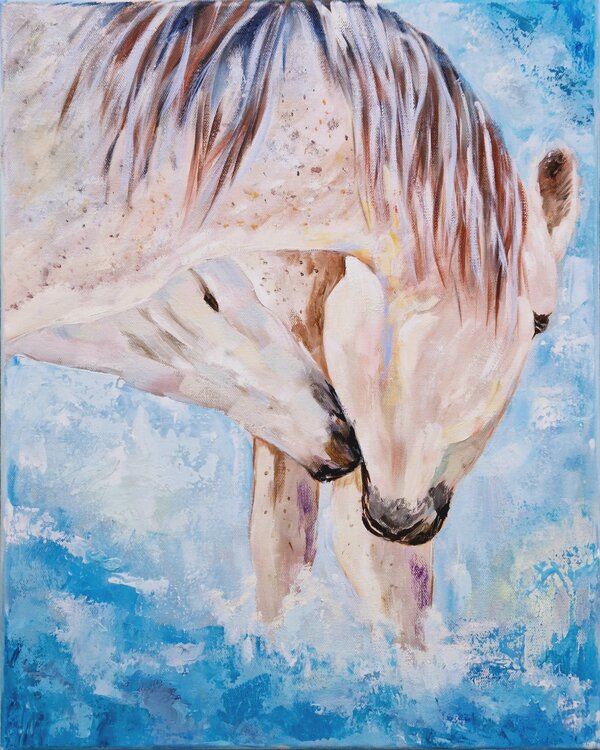 white horse oil painting 