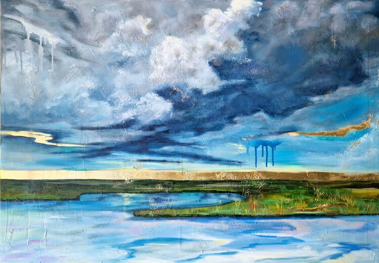 Abstract goldleaf seascape painting 