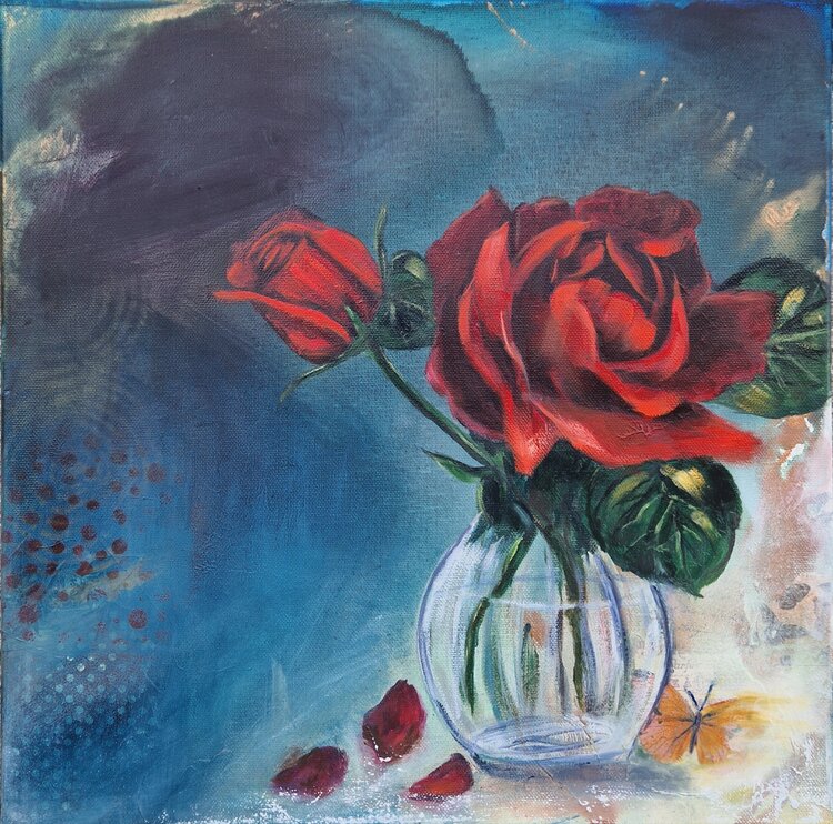 modern stillife roses oil painting 