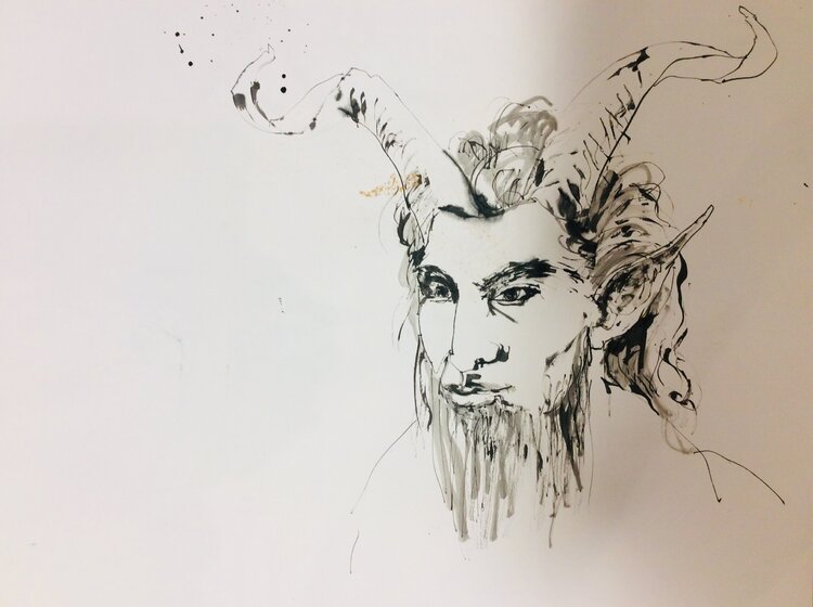 Pan drawing with long beard Nicola POWYS