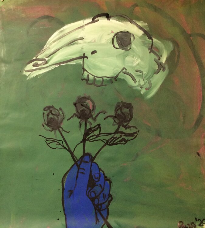 Goat Skull and Roses - green Nicola POWYS