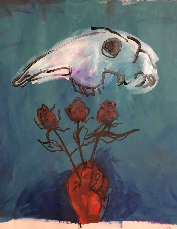 Goat and Roses - blue Nicola POWYS