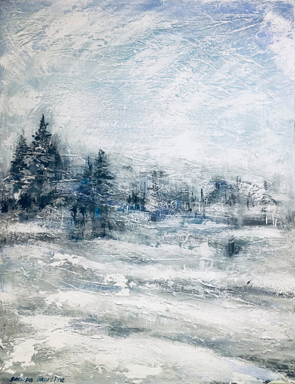 Abstract Forest  winter Vertical Painting Landscape Original Art Wall Art Snow white Valeriya Serova