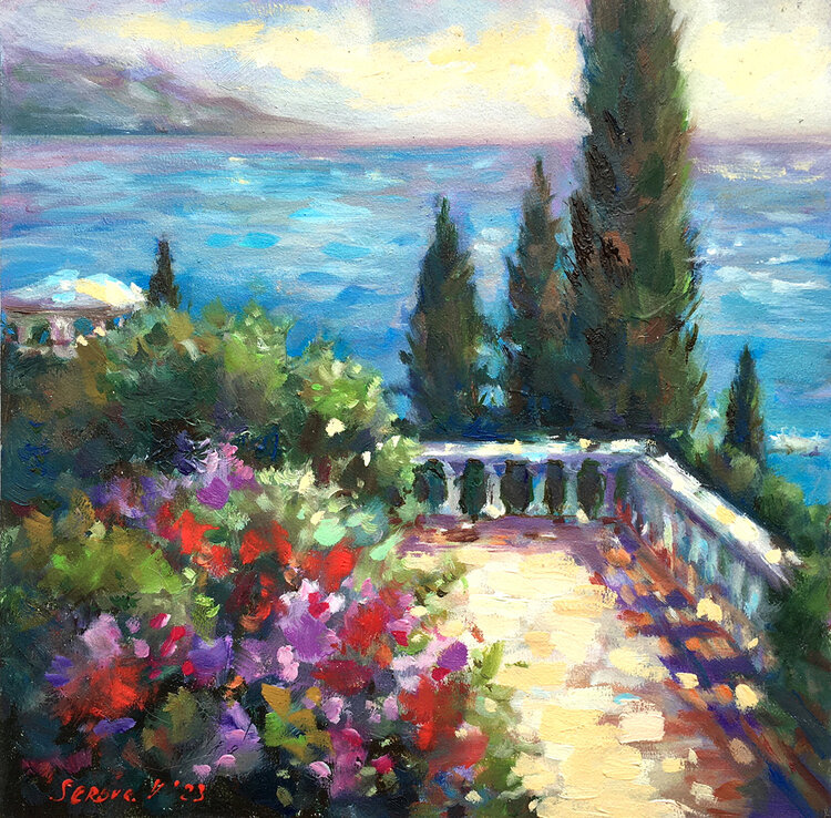 SEASCAPE ORIGINAL PAINTING ITALY TERRACE OIL SMALL ART landscape Valeriya Serova