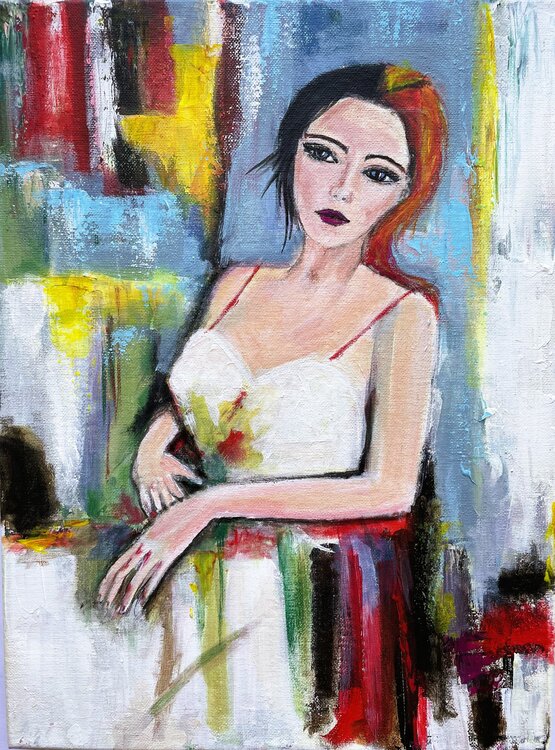 Graceful Elegance - Lady in White Dress Maria Doudouli