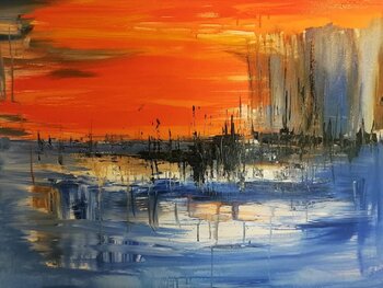 Sera estate dipinto su tela grande 100 cm pezzo unico firmato Lovisi Valter Valter Lovisi