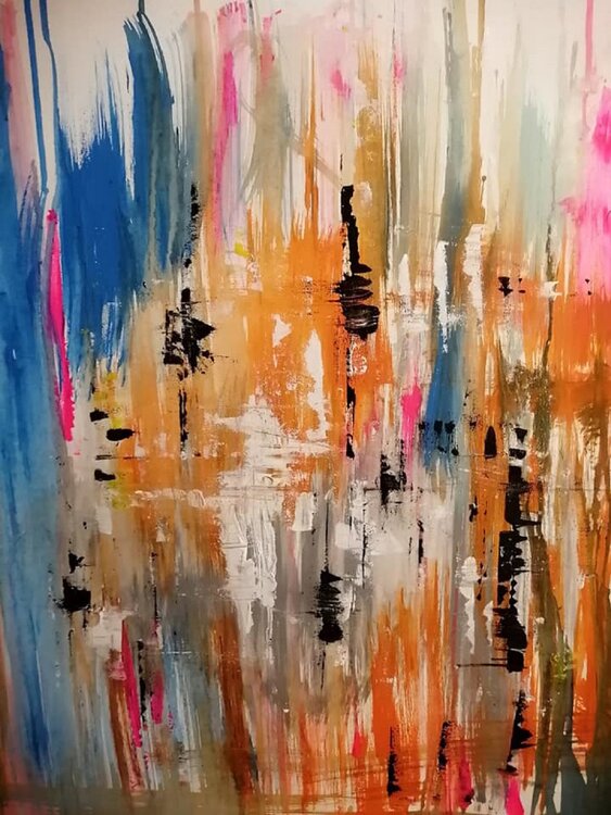 Let's flow Orange grey blue pink white dipinto su tela originale Valter Lovisi Valter Lovisi