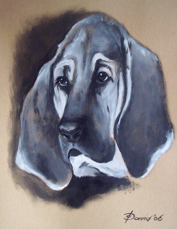 Hundeporträt Tierporträt Acrylbild Bloodhound, Basset Hound, Beagle, Jagdhund-Bild Olga David