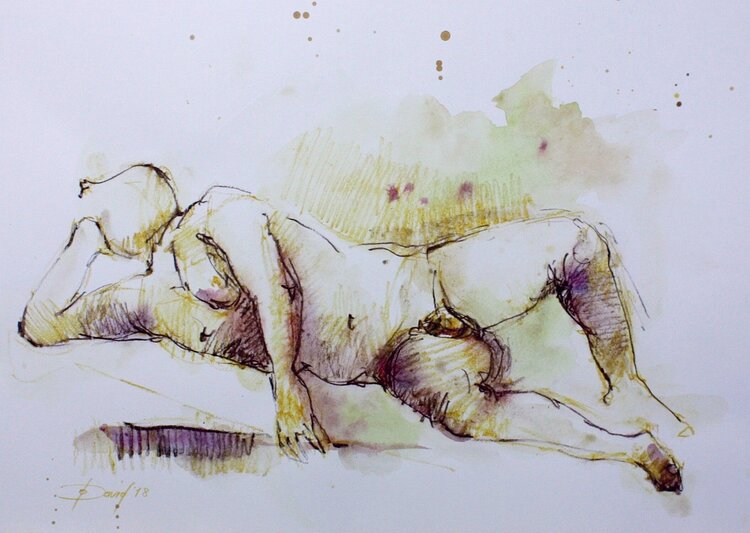 Männlicher Akt, Zeichnung Studie auf Papier. Männerakt Original Aktporträt Olga David