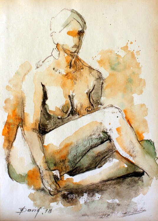 Aktstudie Frauenakt Aquarell-Zeichnung auf Papier Olga David