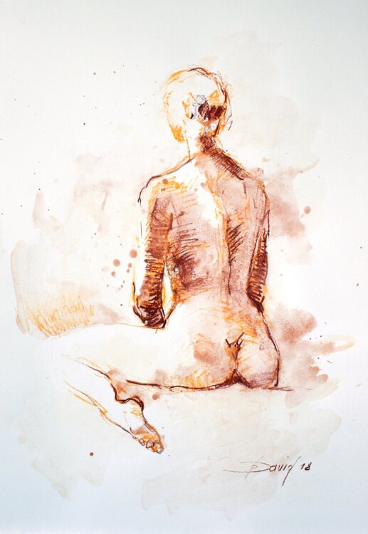 Aktstudie Frauenakt Aquarell-Zeichnung auf Papier Olga David