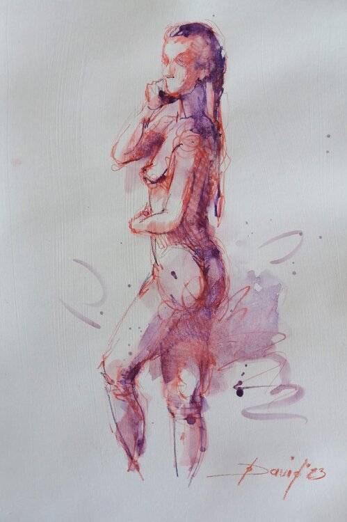 Aktstudie Frauenakt Aquarell-Zeichnung auf Papier Olga David