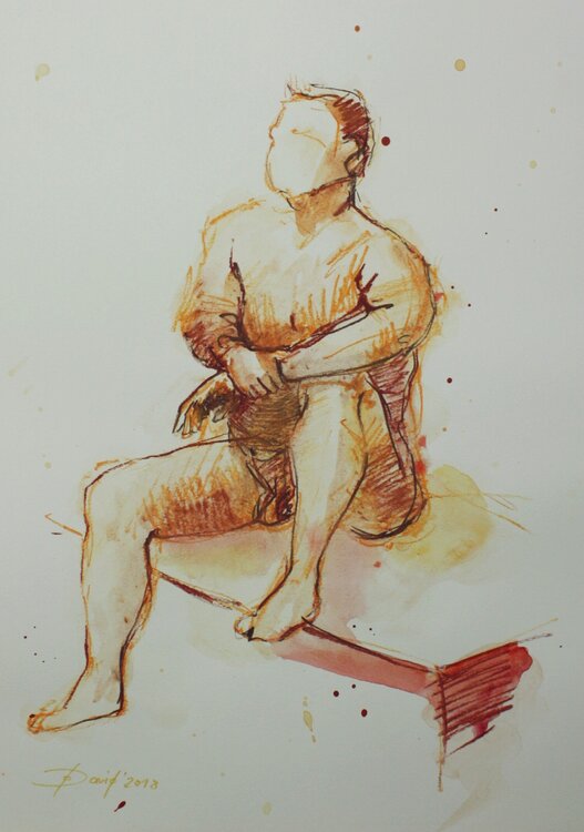 Männlicher Akt, Zeichnung Studie auf Papier. Männerakt Original Aktporträt Olga David