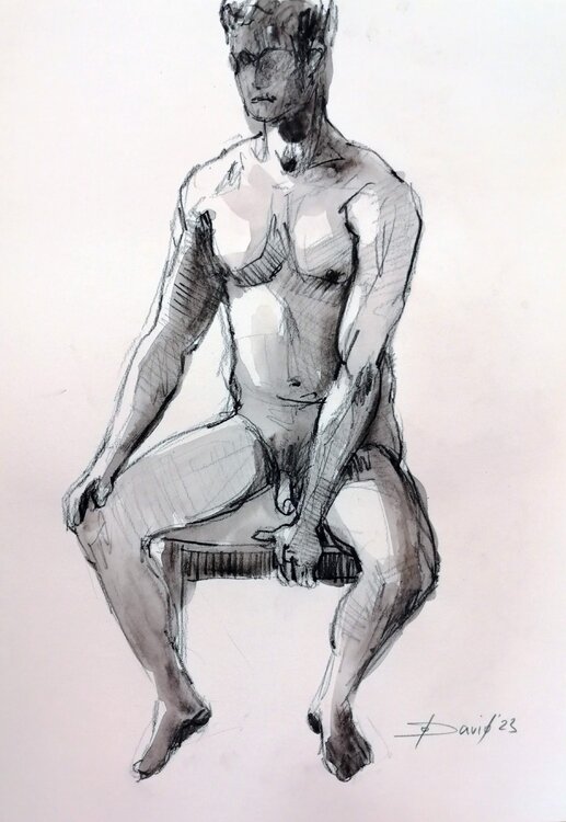 Männlicher Akt, Zeichnung Studie auf Papier. Männerakt Original Aktporträt Olga David