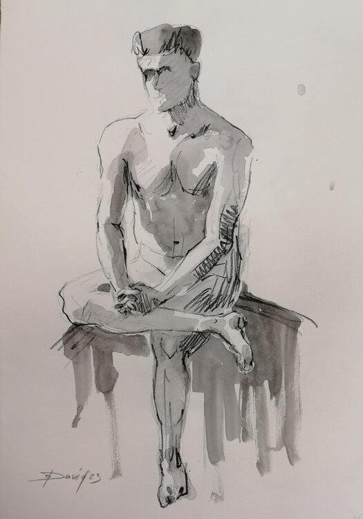 Männlicher Akt, Zeichnung Studie auf Papier. Männerakt Original Aktporträt Olga David