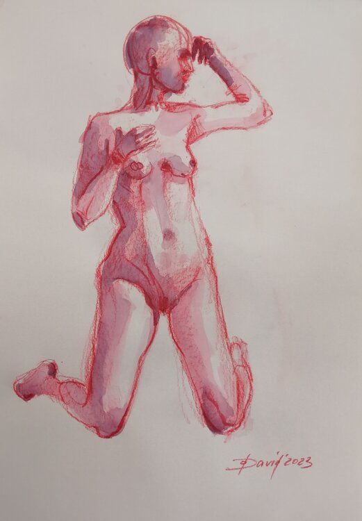 Frau Aktstudie Frauenakt Aquarell-Zeichnung auf Papier Olga David