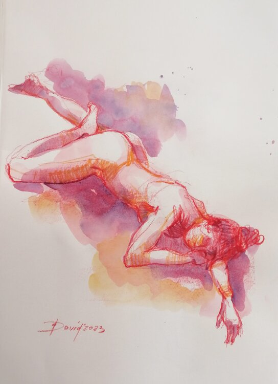 Aktstudie Frauenakt Aquarell-Zeichnung auf Papier Olga David
