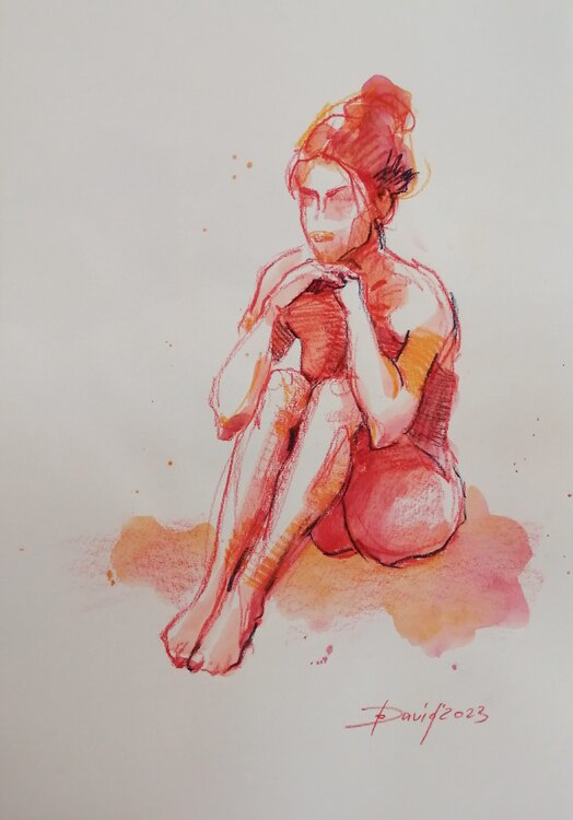 Aktstudie Frauenakt Aquarell-Zeichnung auf Papier Olga David