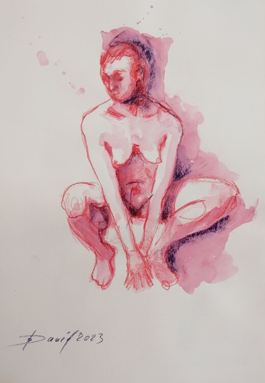 Aktstudie junge Frau Frauenakt ungewöhnliche interessante Pose Aquarell-Zeichnung auf Papier Olga David