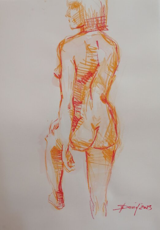 Aktstudie stehender Frauenakt Aquarell-Zeichnung auf Papier Olga David