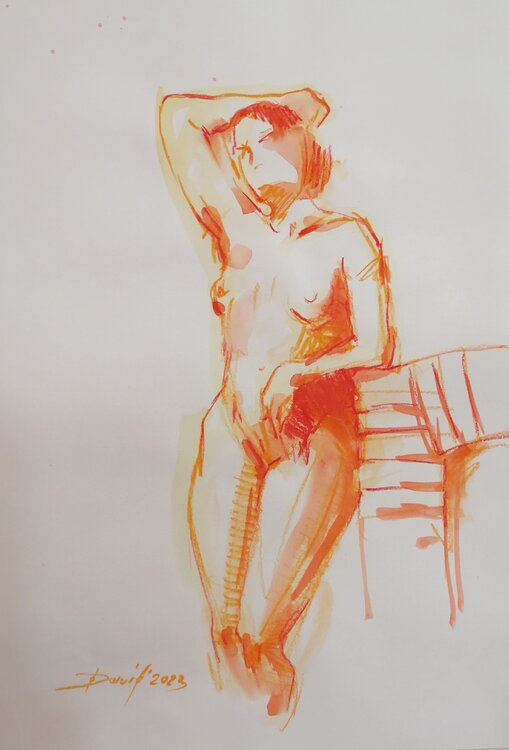 Frau Aktstudie Frauenakt Aquarell-Zeichnung auf Papier Olga David