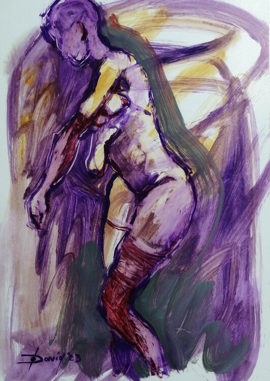 Frauen-Akt stehend Aktbild Moderne Original Ölbild auf Papier Olga David