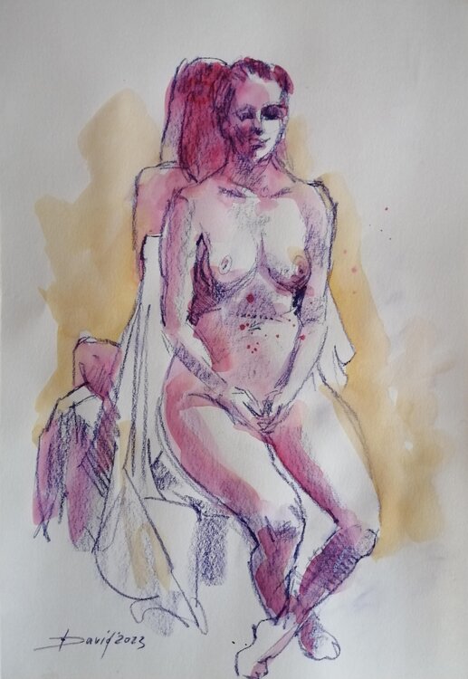 Akt-Paar, Zeichnung Studie auf Papier. Zwei Frauen Olga David