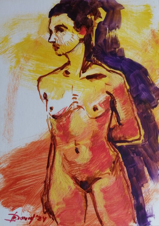 Frauenakt stehend Aktbild Moderne Original Ölbild auf Papier Olga David