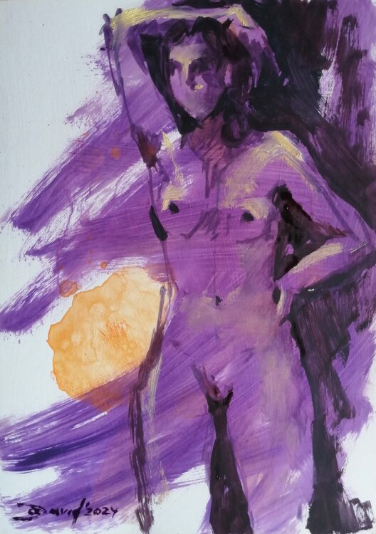 Frauen-Akt stehend Aktbild Moderne Original Ölbild auf Papier Olga David