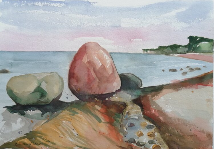 Ostsee-Landschaft Insel Rügen, Kleinformat Mischtechnik auf Papier Olga David