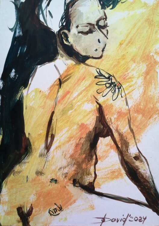 Brauner Frauenakt sitzend Aktbild Moderne Original Ölbild auf Papier Olga David