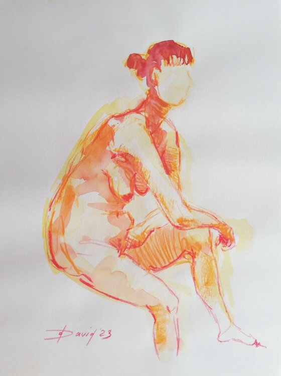 Aktstudie Frauenakt Aquarell-Zeichnung auf Papier Olga David