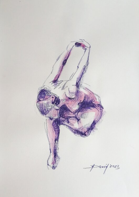 Aktstudie junge Frau Frauenakt ungewöhnliche interessante Pose Aquarell-Zeichnung auf Papier Olga David