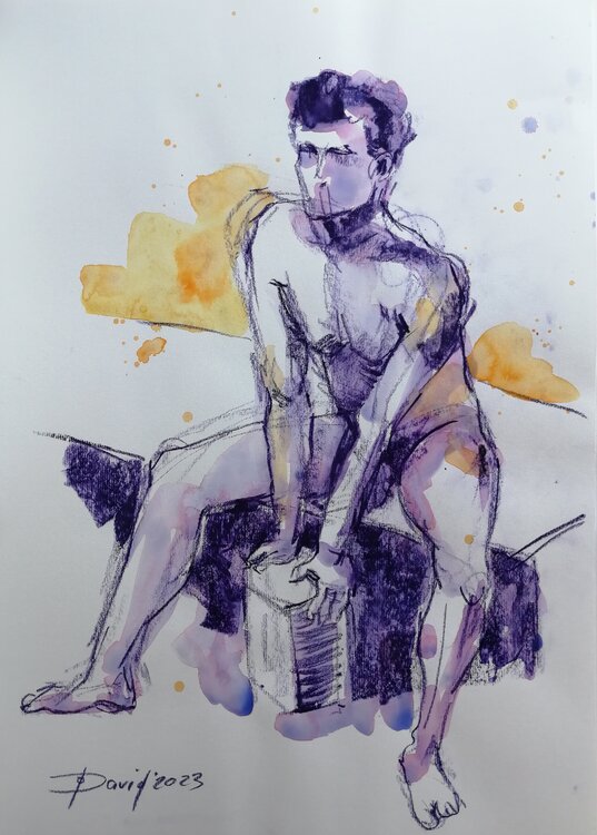 Männlicher Akt, Zeichnung Studie auf Papier. Männerakt Original Aktporträt Olga David