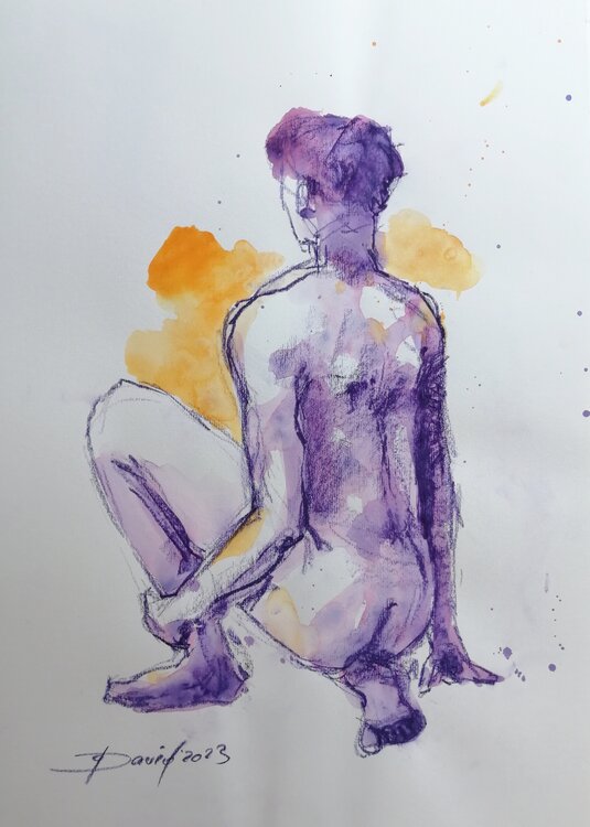 Männlicher Rücken-Akt, Zeichnung Studie auf Papier. Männerakt Original Aktporträt Olga David