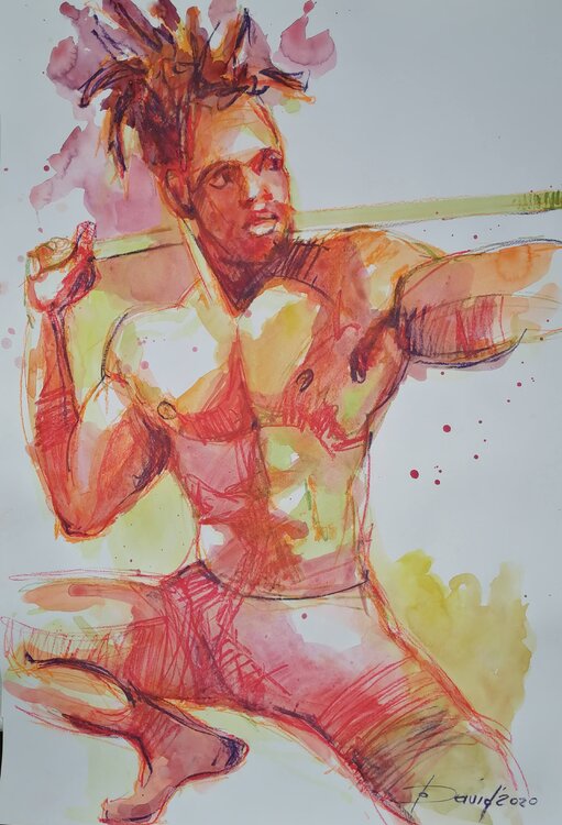 Männlicher Akt, Zeichnung Studie auf Papier. Männerakt Original Aktporträt Olga David