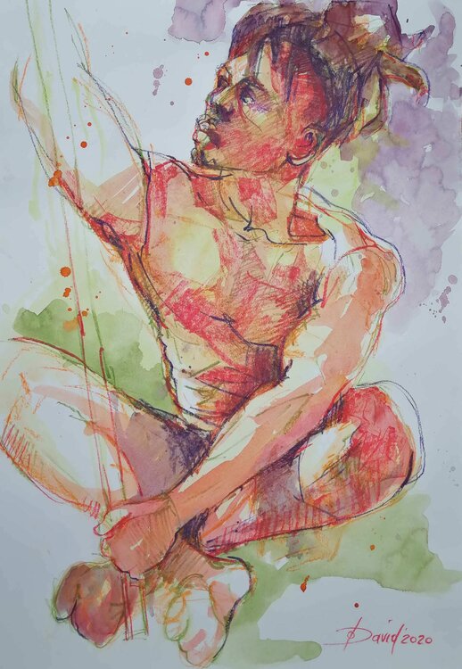 Männlicher Akt, Zeichnung Studie auf Papier. Männerakt Original Aktporträt Olga David