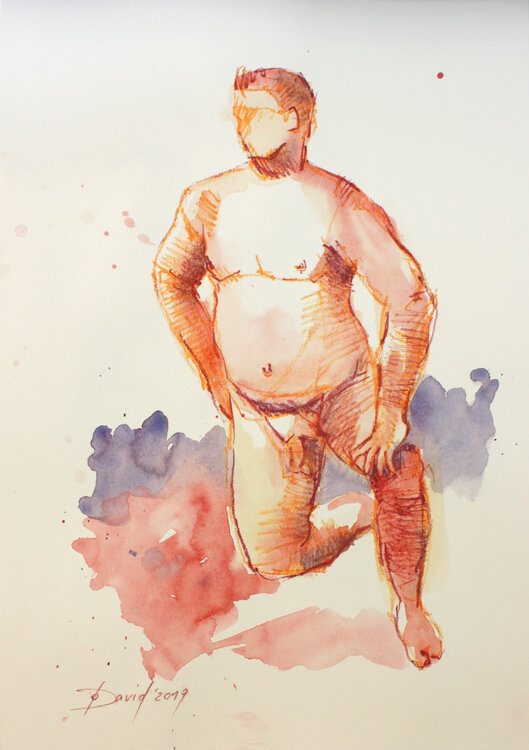 Männlicher Akt, Zeichnung Studie auf Papier. Männerakt Original Aktporträt Olga David