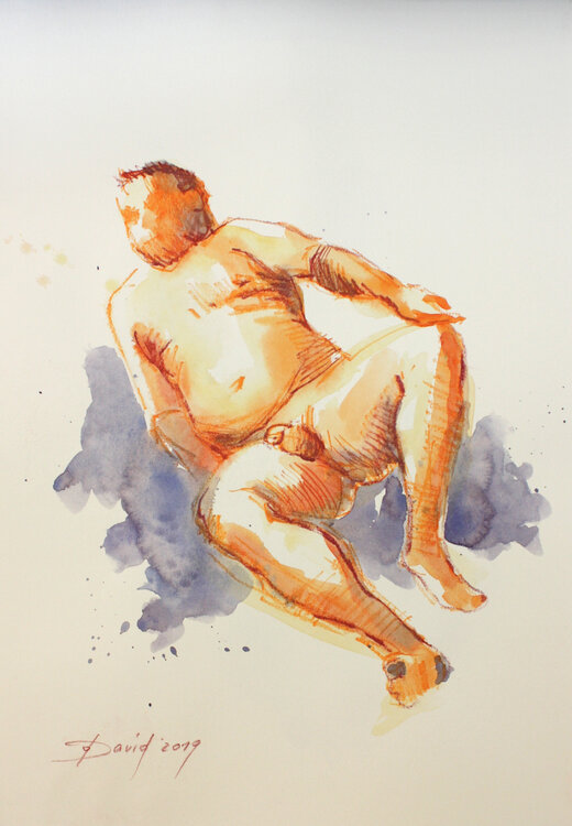 Männlicher Akt, Zeichnung Studie auf Papier. Männerakt Original Aktporträt Olga David