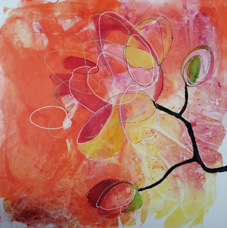 Abstraktes florales Gemälde Blüte Olga David