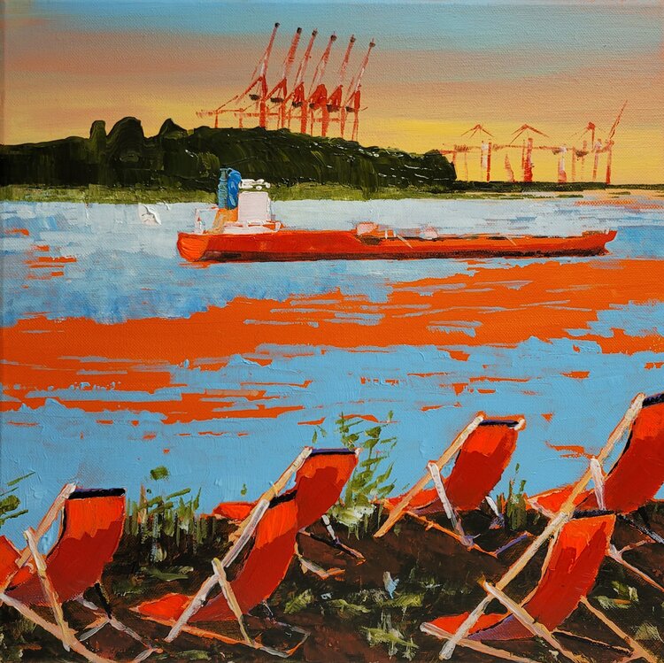 Regarder le coucher de soleil au bord de l'Elbe Kathrin Flöge