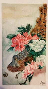 Pavone e peonie Monica Barberini