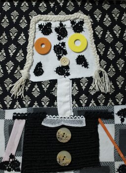 Textile art. Strange doll. Collage. Olesya Rosani