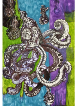 Surreal Octopus Giclee Fine Art print, 40x50 cm, limited edition 60 pieces, signed and numbered Iwona Nyka