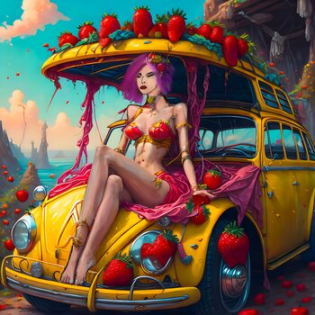 Pin-up fraises et yellow car Doron B